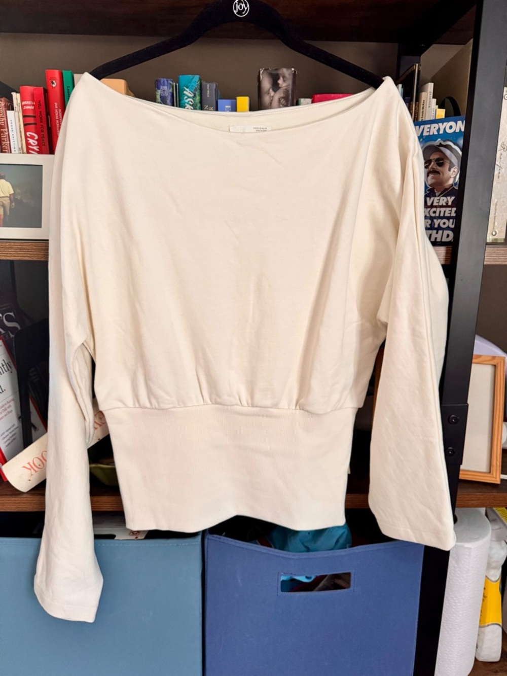 Zara Off-White Boatneck Long-Sleeve Top